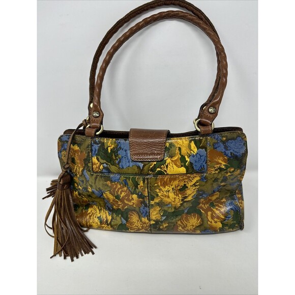 Patricia Nash Leather Rienzo Wildflower Satchel Handbag 2 Long Tassels Blue Yell - Picture 8 of 14